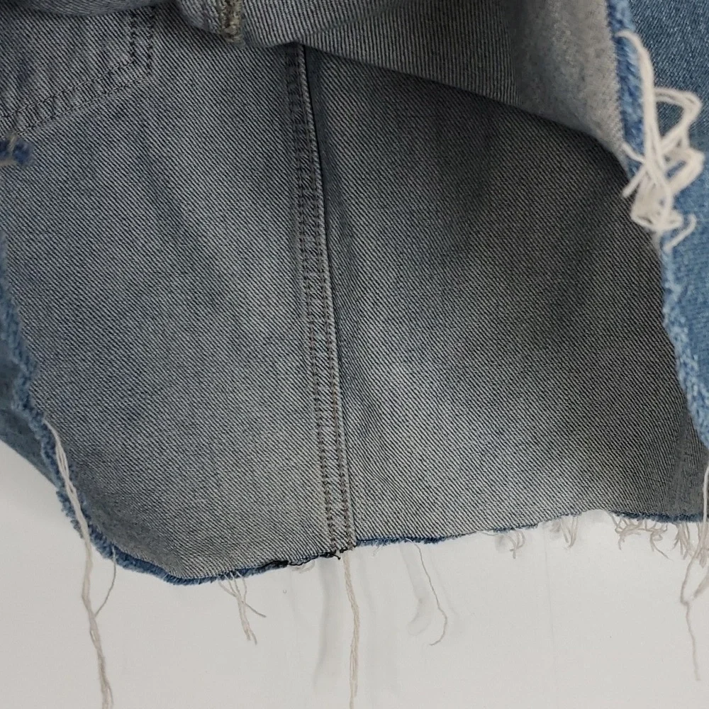 We The Free Hallie Skirt Unlined Denim Raw Hem Distressed Womens 25 A LIne